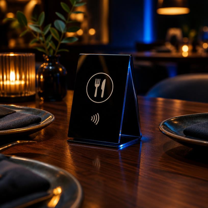 Restoran masasında NovaQR menü kartı
